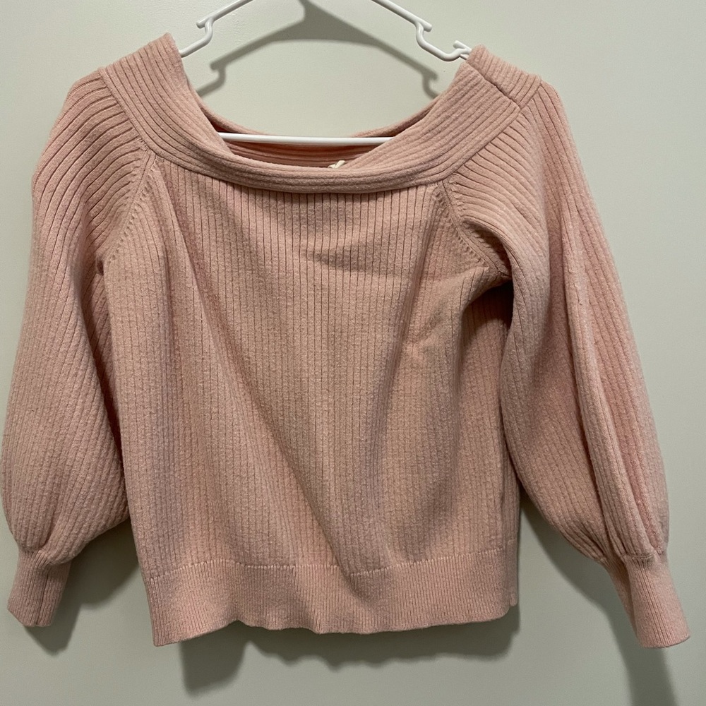 Pale pink moth off-the-shoulder sweater